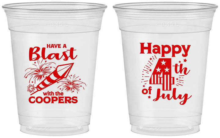 Custom 4th Of July 16 oz Soft Sided Clear Cups - Fireworks | 220046