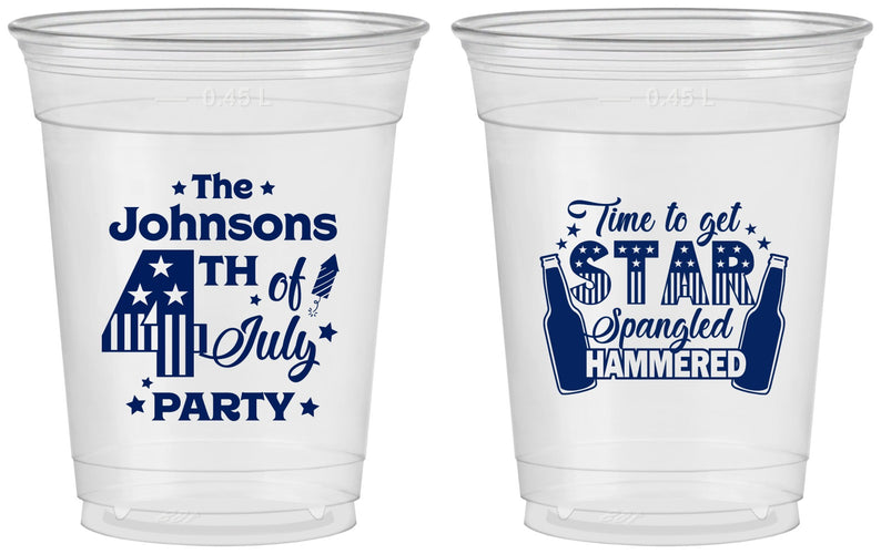 Custom 4th Of July 16 oz Soft Sided Clear Cups - Star Spangled Hammered | 220049