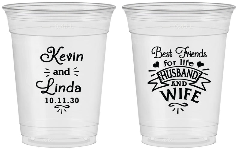 Custom Wedding 16 oz Soft Sided Clear Cups - Best Friends | 221
