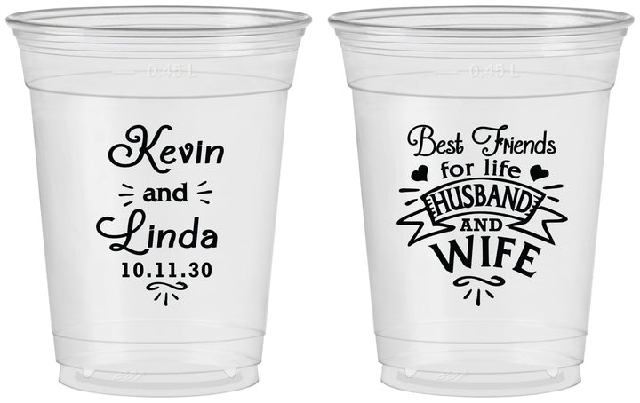 Custom Wedding 16 oz Soft Sided Clear Cups - Best Friends | 221