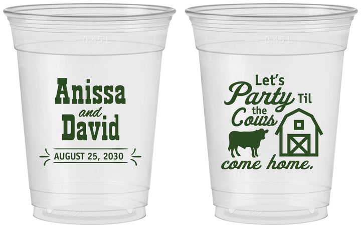 Custom Wedding 16 oz Soft Sided Clear Cups - Party Til The Cows Come Home | 222