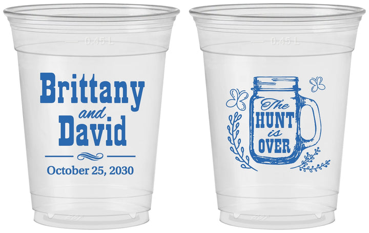 Custom Wedding 16 oz Soft Sided Clear Cups - The Hunt Is Over Mason Jar | 223