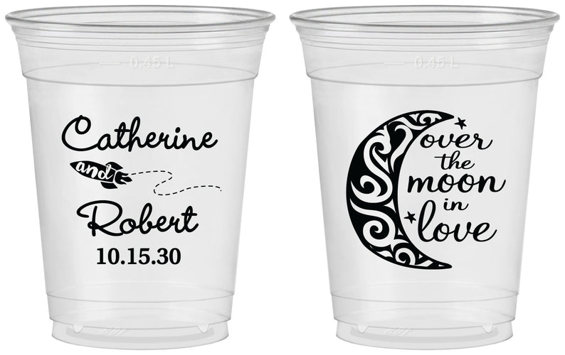 Custom Wedding 16 oz Soft Sided Clear Cups - Over The Moon In Love | 224