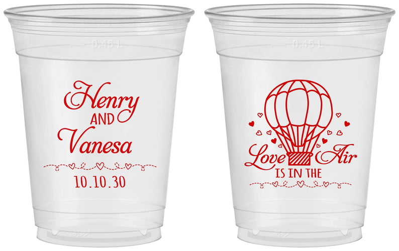 Custom Wedding 16 oz Soft Sided Clear Cups - Hot Air Balloon | 225