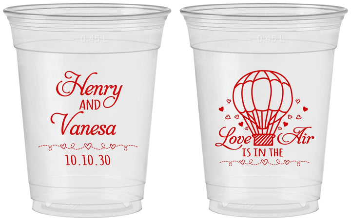 Custom Wedding 16 oz Soft Sided Clear Cups - Hot Air Balloon | 225