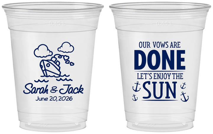 Custom Wedding 16 oz Soft Sided Clear Cups - Vows Are Done Cruise | 229