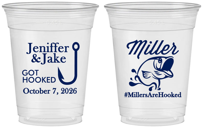 Custom Wedding 16 oz Soft Sided Clear Cups - Got Hook Fish | 230