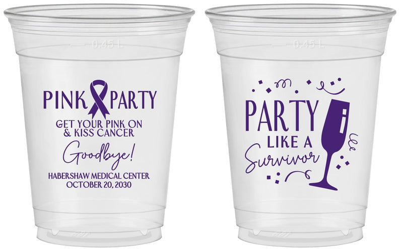 Custom Awareness 16 oz Soft Sided Clear Cups - Pink Party | 230000