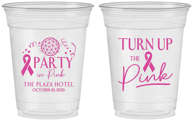 Custom Awareness 16 oz Soft Sided Clear Cups - Party In Pink | 230002