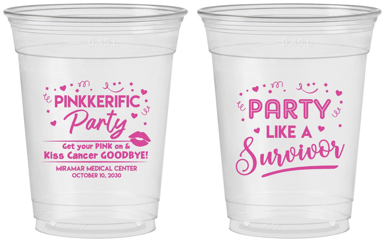 Custom Awareness 16 oz Soft Sided Clear Cups - Party Like A Survivor | 230003