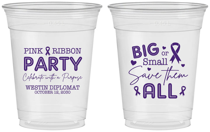 Custom Awareness 16 oz Soft Sided Clear Cups - Pink Ribbon | 230004