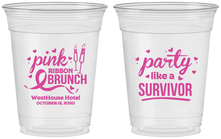 Custom Awareness 16 oz Soft Sided Clear Cups - Party Like A Survivor | 230005