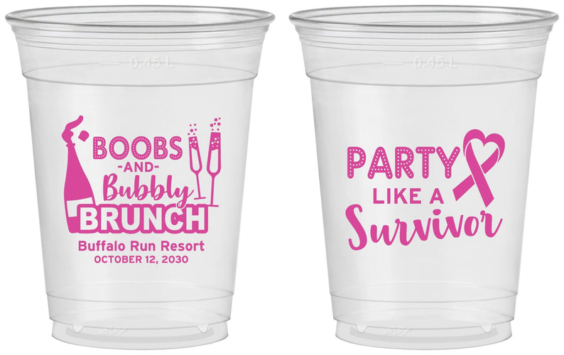 Custom Awareness 16 oz Soft Sided Clear Cups - Party Like A Survivor | 230006