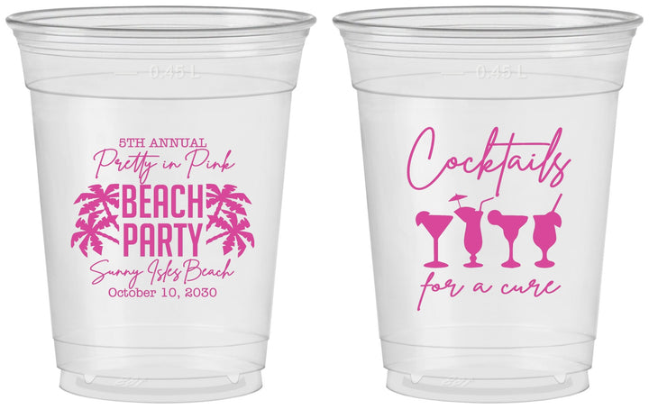 Custom Awareness 16 oz Soft Sided Clear Cups - Beach Party | 230007