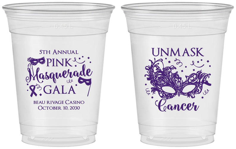 Custom Awareness 16 oz Soft Sided Clear Cups - Masquerade | 230008