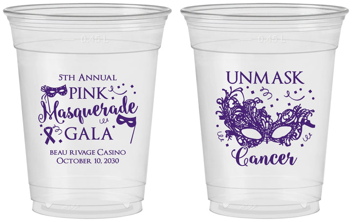 Custom Awareness 16 oz Soft Sided Clear Cups - Masquerade | 230008