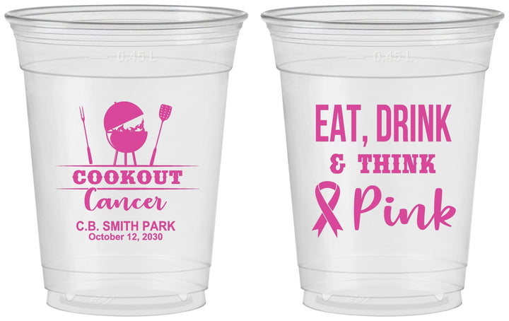 Custom Awareness 16 oz Soft Sided Clear Cups - Eat Drink Think Pink | 230009
