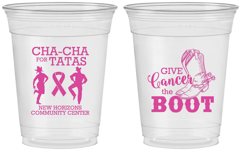 Custom Awareness 16 oz Soft Sided Clear Cups - Give Cancer A Boot | 230011