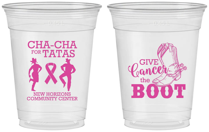 Custom Awareness 16 oz Soft Sided Clear Cups - Give Cancer A Boot | 230011