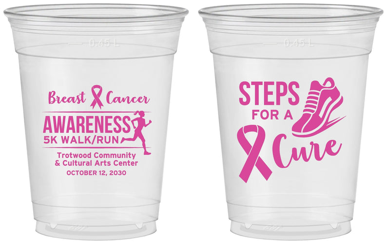 Custom Awareness 16 oz Soft Sided Clear Cups - Steps For A Cure | 230014