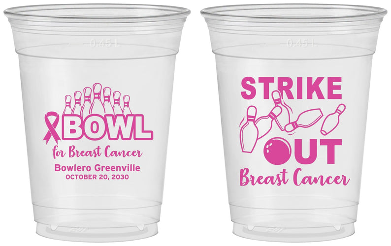 Custom Awareness 16 oz Soft Sided Clear Cups - Bowling Strike Out | 230015