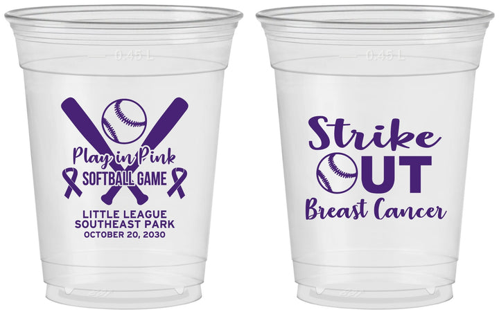 Custom Awareness 16 oz Soft Sided Clear Cups - Baseball Strick Out | 230016