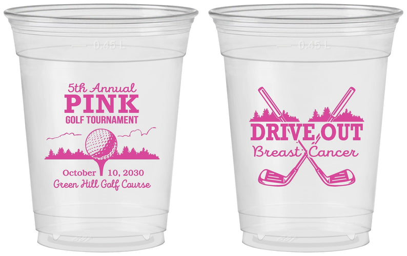 Custom Awareness 16 oz Soft Sided Clear Cups - Gold Drive Out | 230017