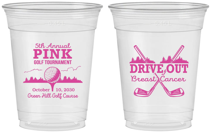 Custom Awareness 16 oz Soft Sided Clear Cups - Gold Drive Out | 230017