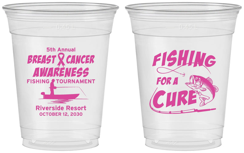 Custom Awareness 16 oz Soft Sided Clear Cups - Fishing For A Cure | 230018