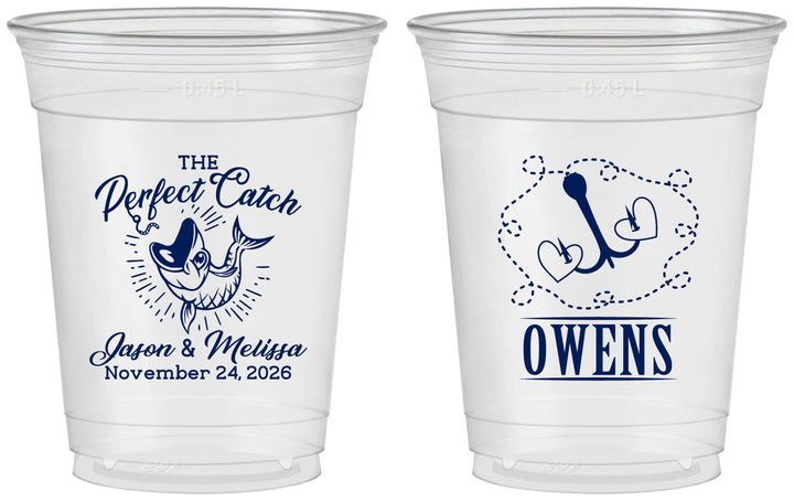 Custom Wedding 16 oz Soft Sided Clear Cups - The Perfect Catch | 232