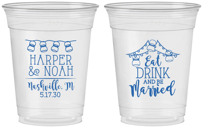 Custom Wedding 16 oz Soft Sided Clear Cups - Eat Drink Be Married | 235