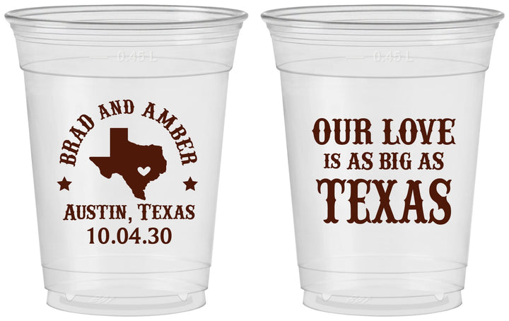 Custom Wedding 16 oz Soft Sided Clear Cups - Our Love Is As Big As Texas | 236
