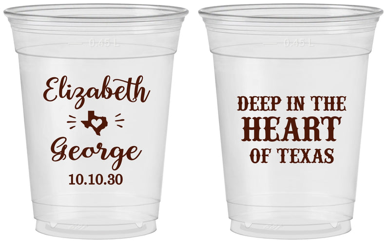 Custom Wedding 16 oz Soft Sided Clear Cups - Deep In The Heart Of Texas | 237