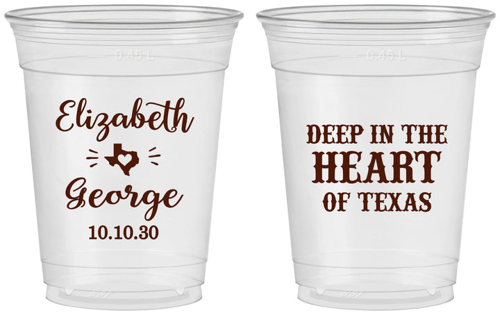 Custom Wedding 16 oz Soft Sided Clear Cups - Deep In The Heart Of Texas | 237