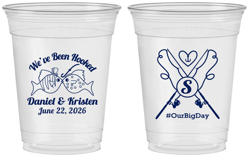 Custom Wedding 16 oz Soft Sided Clear Cups - Been Hooked Fishing | 238