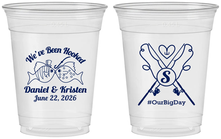 Custom Wedding 16 oz Soft Sided Clear Cups - Been Hooked Fishing | 238