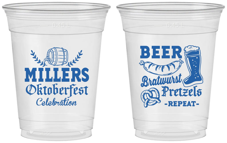 Custom Oktoberfest 16 oz Soft Sided Clear Cups - Bratwurst Pretzels | 240007