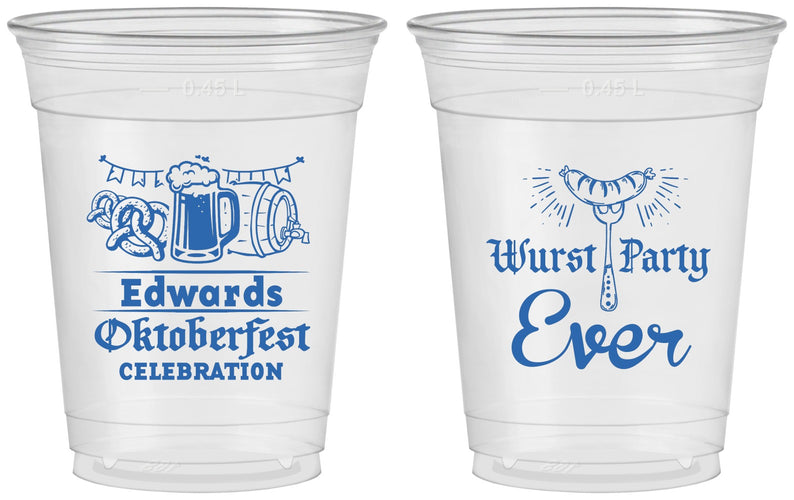 Custom Oktoberfest 16 oz Soft Sided Clear Cups - Wurst Party Ever | 240008