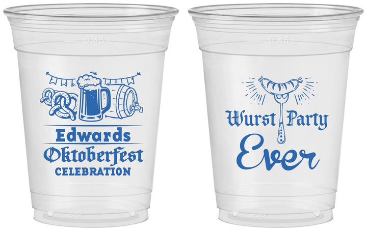 Custom Oktoberfest 16 oz Soft Sided Clear Cups - Wurst Party Ever | 240008