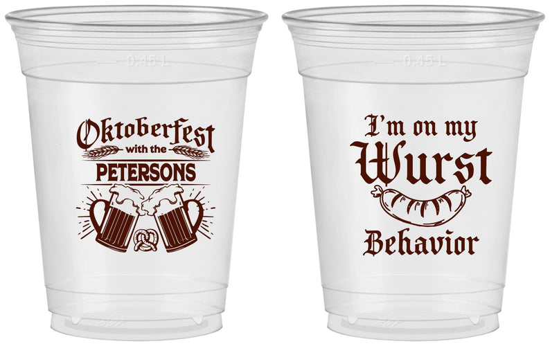 Custom Oktoberfest 16 oz Soft Sided Clear Cups - Wurst Behavior | 240010