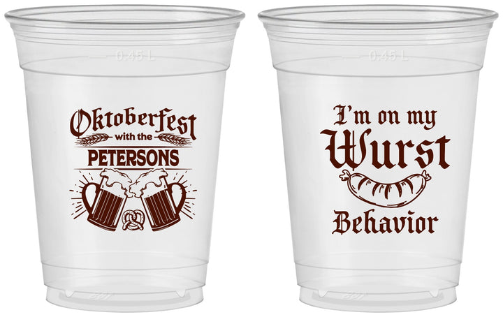 Custom Oktoberfest 16 oz Soft Sided Clear Cups - Wurst Behavior | 240010