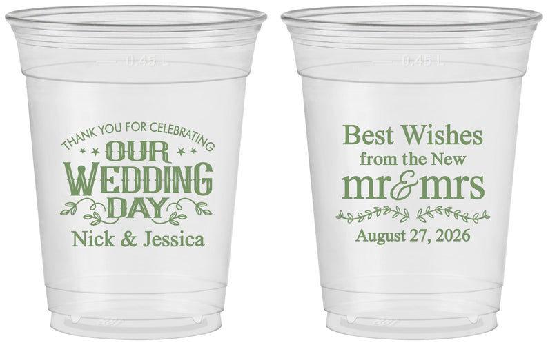 Custom Wedding 16 oz Soft Sided Clear Cups - Best Wishes Mr And Mrs | 242