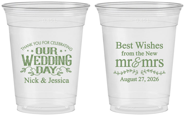 Custom Wedding 16 oz Soft Sided Clear Cups - Best Wishes Mr And Mrs | 242