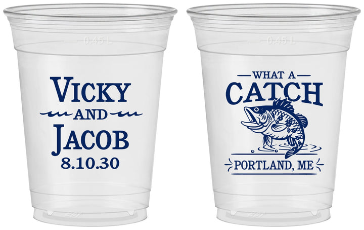 Custom Wedding 16 oz Soft Sided Clear Cups - What A Catch Fish | 247