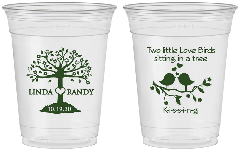 Custom Wedding 16 oz Soft Sided Clear Cups - Two Little Love Birds | 249