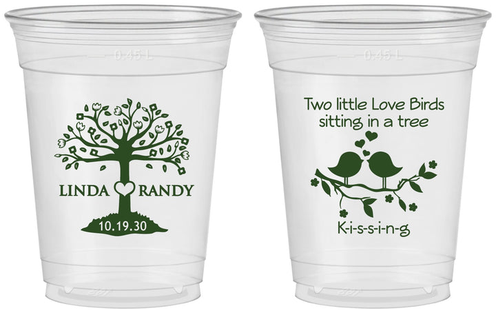 Custom Wedding 16 oz Soft Sided Clear Cups - Two Little Love Birds | 249