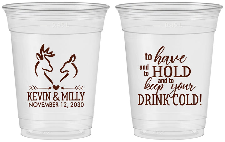 Custom Wedding 16 oz Soft Sided Clear Cups - To Have And To Hold | 250
