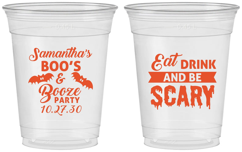 Custom Halloween 16 oz Soft Sided Clear Cups - Boo Booze Scary | 250000