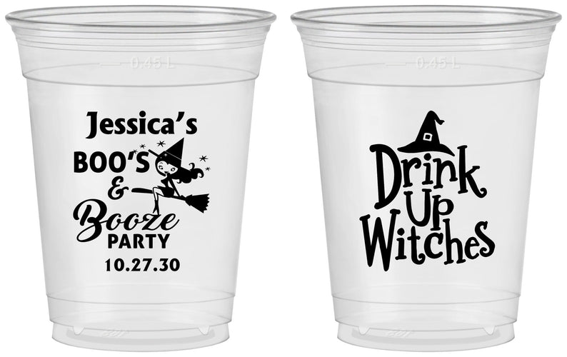 Custom Halloween 16 oz Soft Sided Clear Cups - Drink Up Witches | 250001