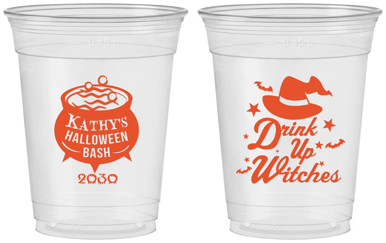 Custom Halloween 16 oz Soft Sided Clear Cups - Drink Up Witches | 250004